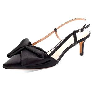 NWT ~ Kate Spade Elegant Black Satin Pointed Toe Kitten Heels with a Classic Bow